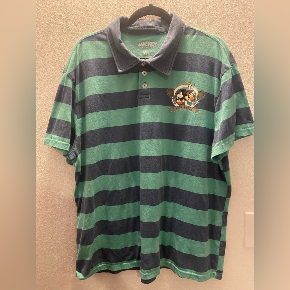Disney Mickey And Friends  Men's  Polo Shirt Blue Stripped Size 2xl